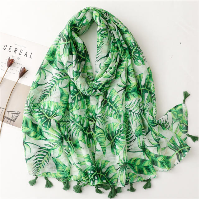 Fresh palma tree leaf green color women fashion scarf