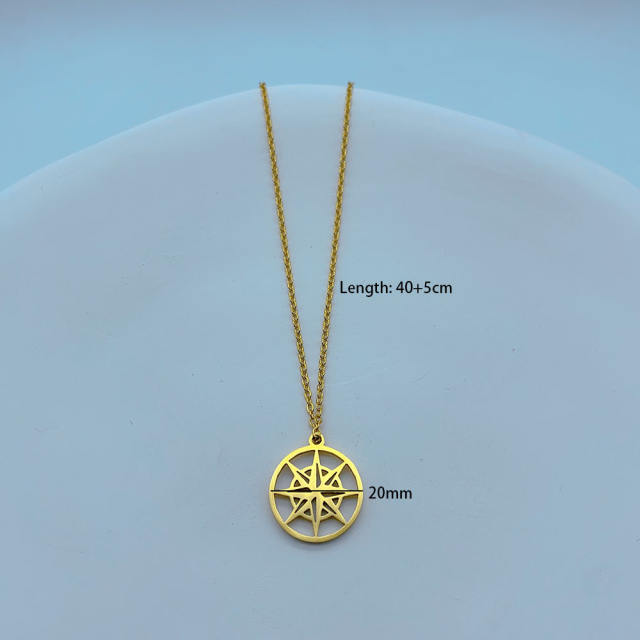 Concise compass pendant stainless steel necklace