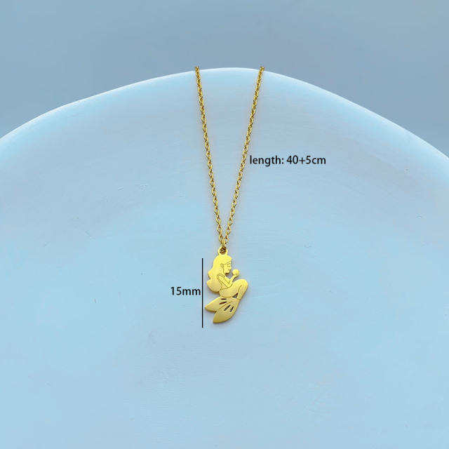 Concise mushroom heart flower pendant dainty stainless steel necklace