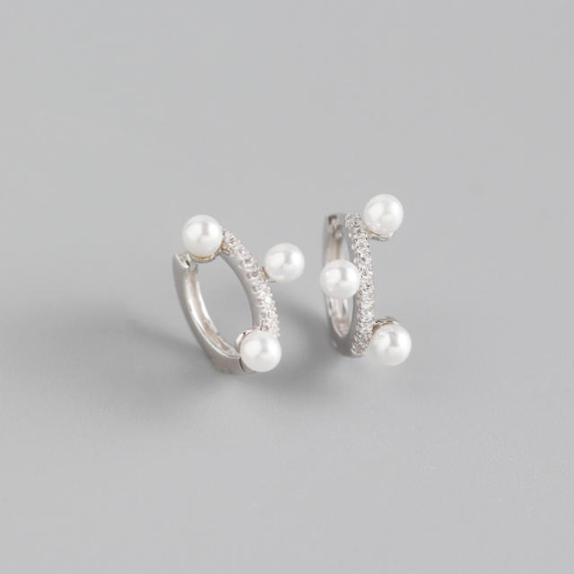 zircon pearl S925 sterling silver huggie earrings