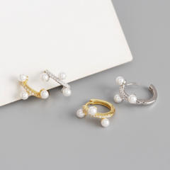 zircon pearl S925 sterling silver huggie earrings