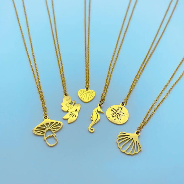 Concise mushroom heart flower pendant dainty stainless steel necklace