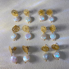 Chic baroque pearl drop stainless steel earrings