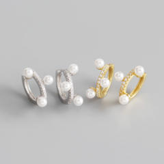 zircon pearl S925 sterling silver huggie earrings