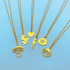 Concise mushroom heart flower pendant dainty stainless steel necklace