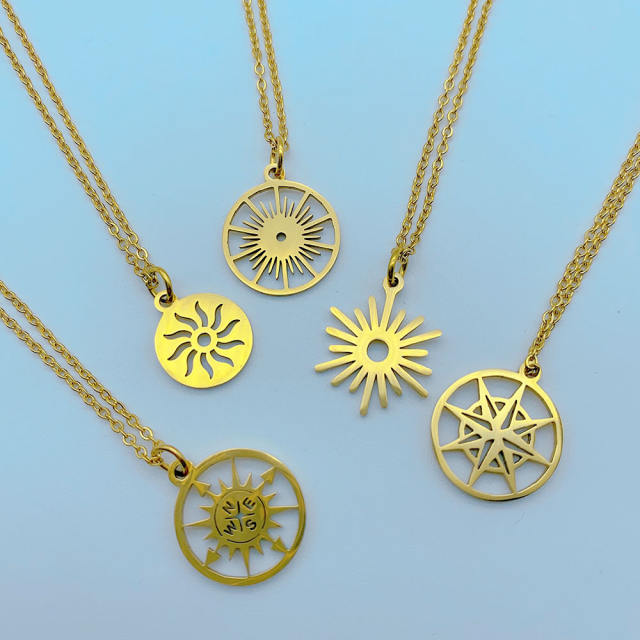 Concise compass pendant stainless steel necklace