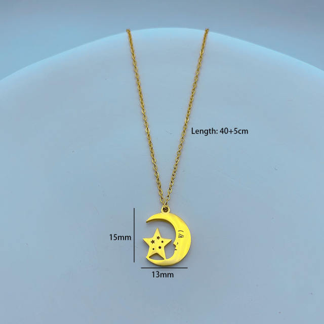 Creative dainty moon star pendant stainless steel necklace