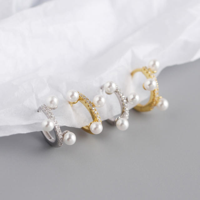 zircon pearl S925 sterling silver huggie earrings