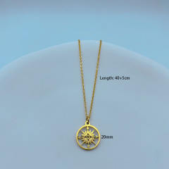 Concise compass pendant stainless steel necklace