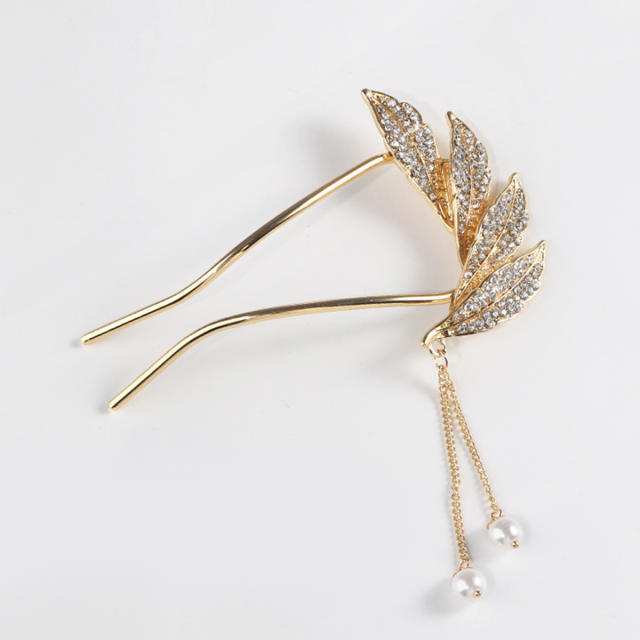 U shape diamond leaf feather design women hair pinks hair sticks