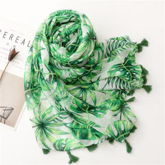 Fresh palma tree leaf green color women fashion scarf