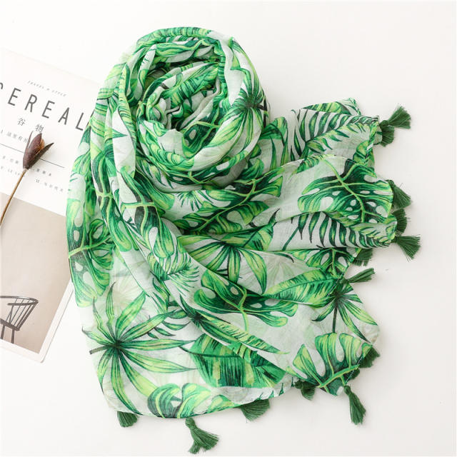 Fresh palma tree leaf green color women fashion scarf