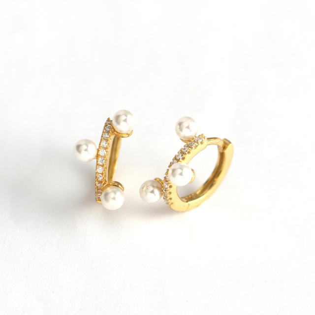 zircon pearl S925 sterling silver huggie earrings