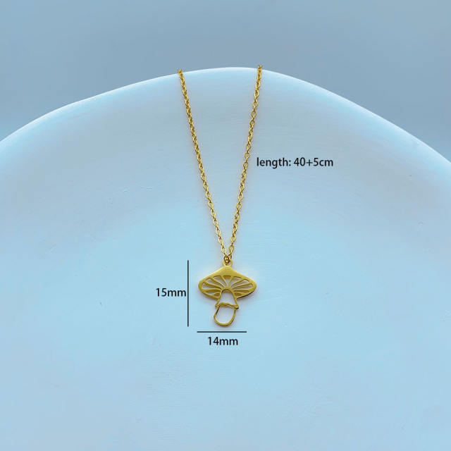 Concise mushroom heart flower pendant dainty stainless steel necklace