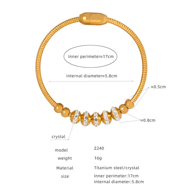 Hot sale gold color diamond charm stainless steel bangle bracelet