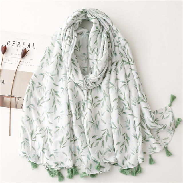 Korean fashion fresh green color leaf pattern women scarf