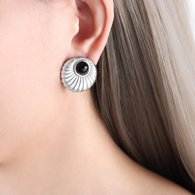 Imiatiaon pearl moonstone stainless steel round studs earrings