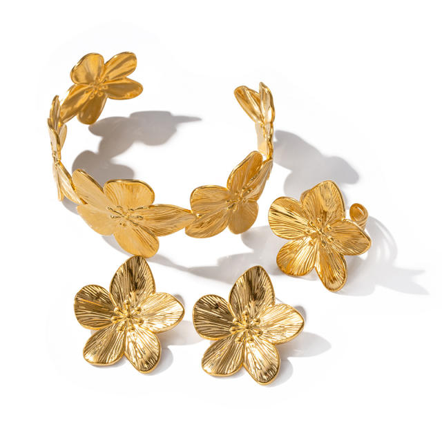 Summer chunky bloom flower beach stainless steel bangle earrings set