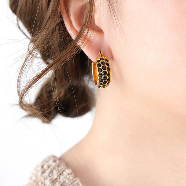 Colorful cubic zircon chunky stainless steel hoop earrings