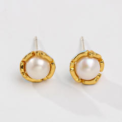 925 needle sweet enamel flower pearl studs earrings