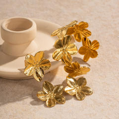 Summer chunky bloom flower beach stainless steel bangle earrings set