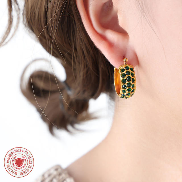 Colorful cubic zircon chunky stainless steel hoop earrings