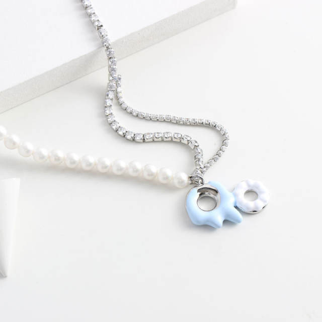 Y2K dopamine color enamel donuts necklace