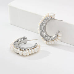 925 needle pearl open hoop earrings