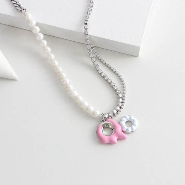 Y2K dopamine color enamel donuts necklace