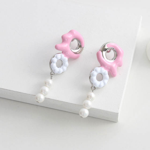 Y2K dopamine color enamel donuts necklace