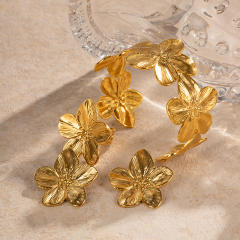 Summer chunky bloom flower beach stainless steel bangle earrings set