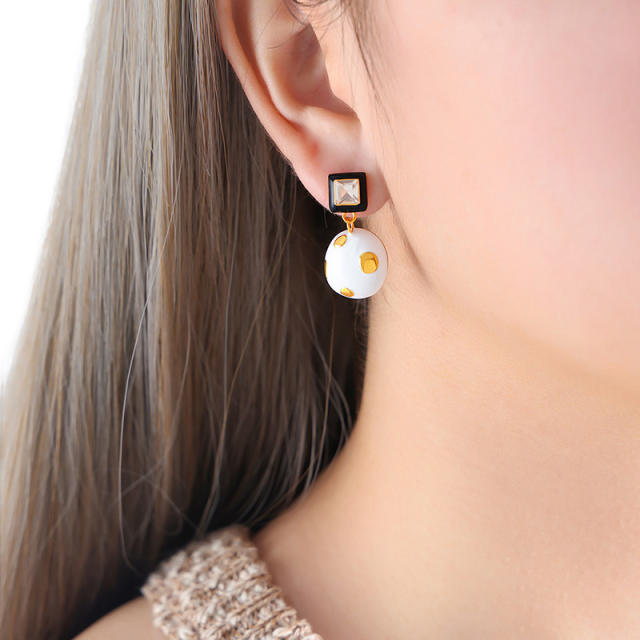 Korean fashion enamel polka dot cute ball stainless steel earrings