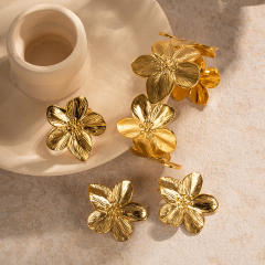 Summer chunky bloom flower beach stainless steel bangle earrings set