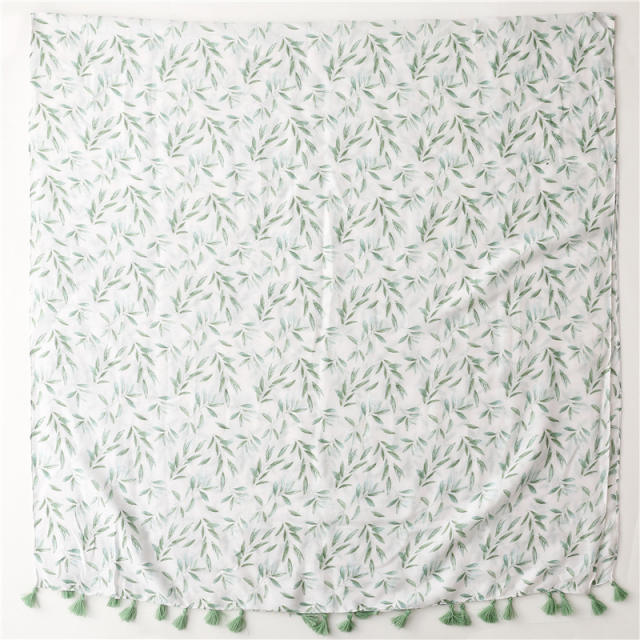 Korean fashion fresh green color leaf pattern women scarf