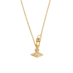 18K delicate diamond paperclip saturn pendant copper necklace