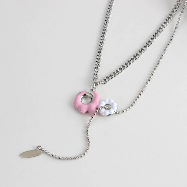 Y2K dopamine color enamel donuts necklace