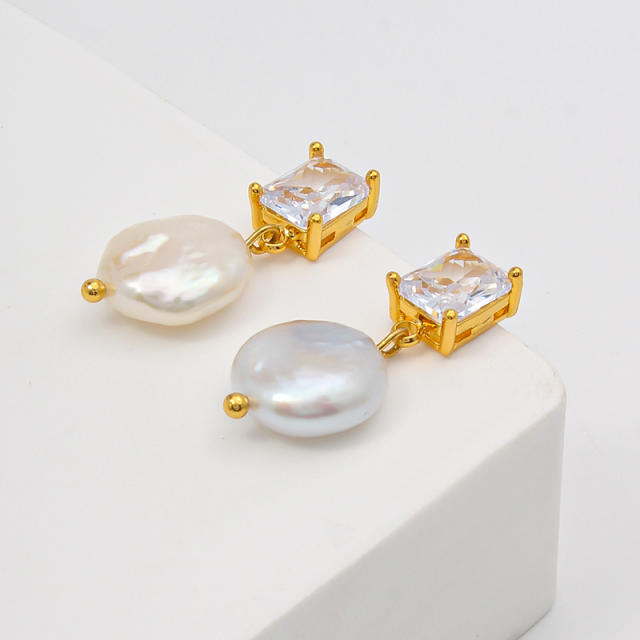 925 needle elegant baroque pearl drop copper earrings