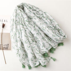 Korean fashion fresh green color leaf pattern women scarf