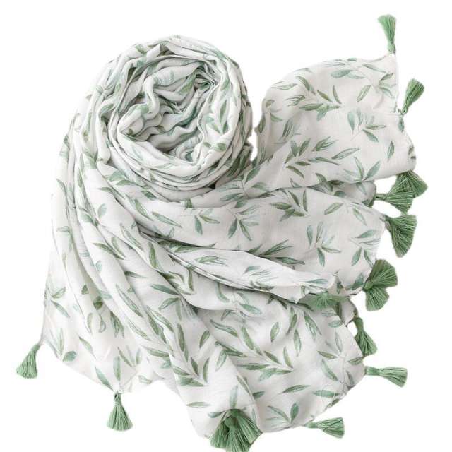 Korean fashion fresh green color leaf pattern women scarf
