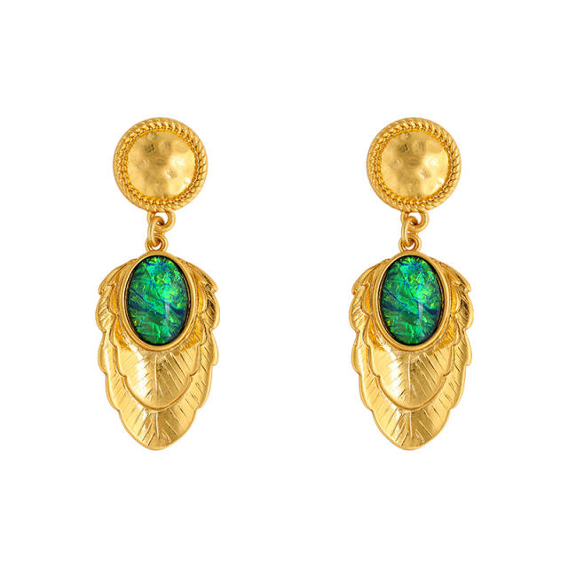 925 needle 18K gold plated feather alloy earrings