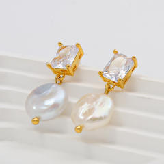 925 needle elegant baroque pearl drop copper earrings