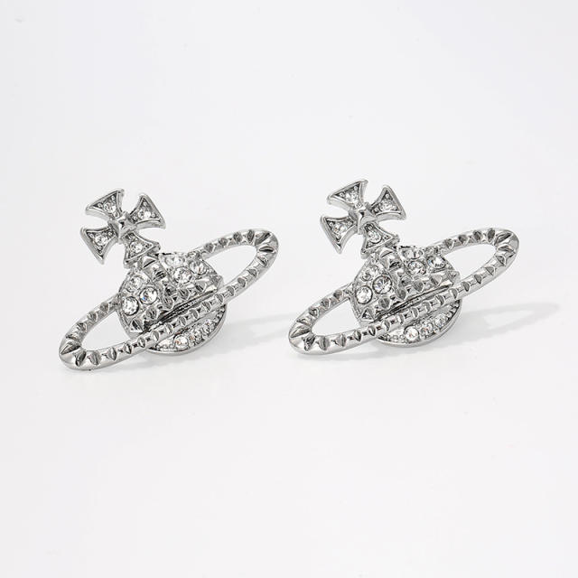 925 needle delicate diamond Saturn alloy studs earrings