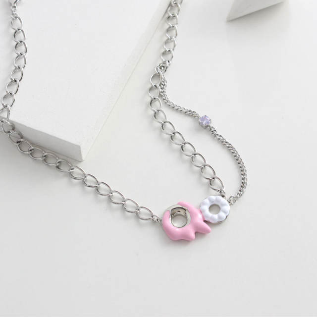 Y2K dopamine color enamel donuts necklace