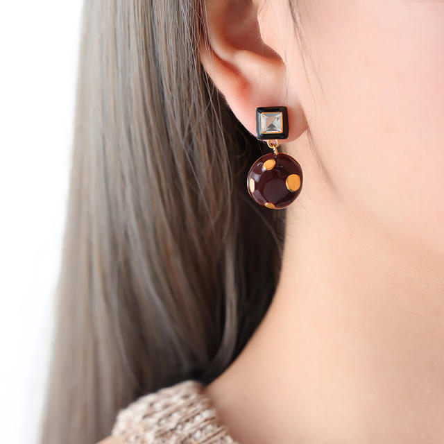 Korean fashion enamel polka dot cute ball stainless steel earrings