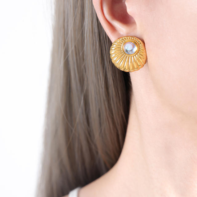 Imiatiaon pearl moonstone stainless steel round studs earrings