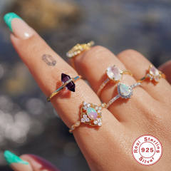925 sterling silver crystal stone finger rings tail rings