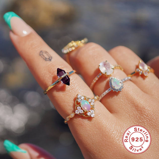 925 sterling silver crystal stone finger rings tail rings