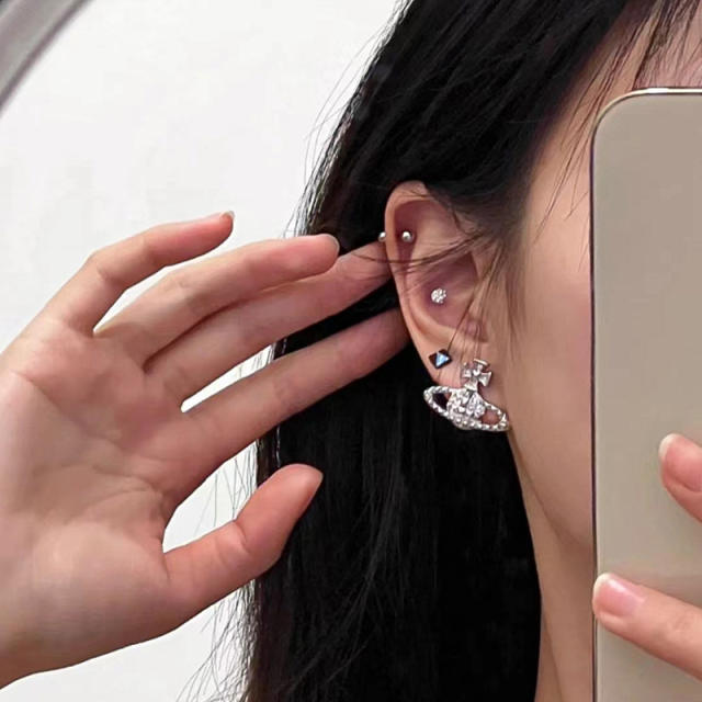925 needle delicate diamond Saturn alloy studs earrings