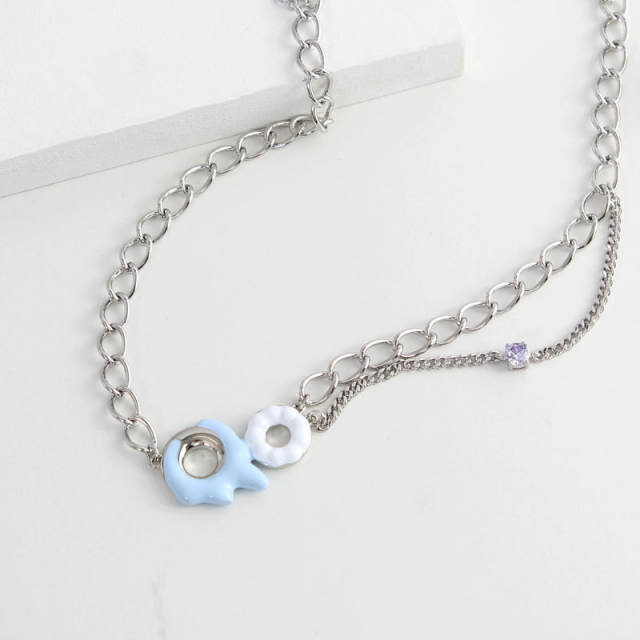 Y2K dopamine color enamel donuts necklace