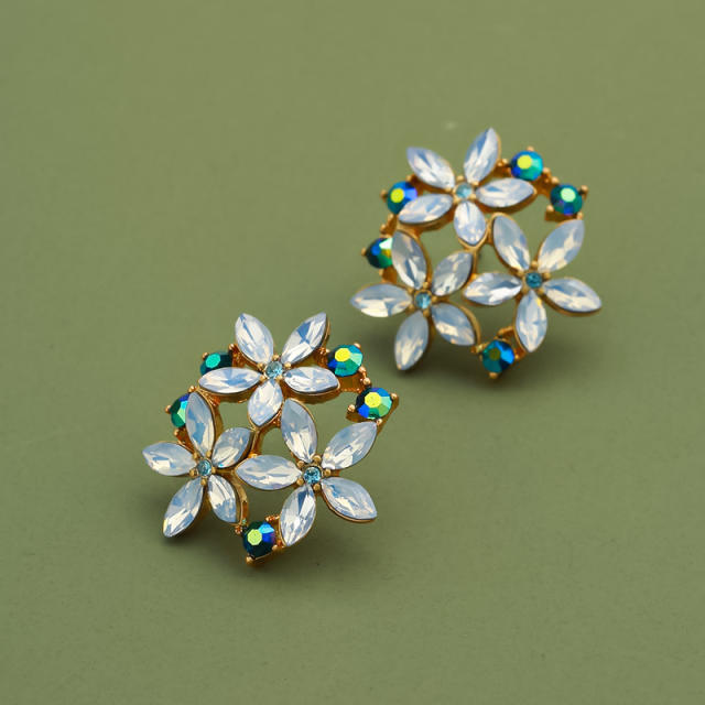 925 needle korean fashion diamond flower studs earrrings